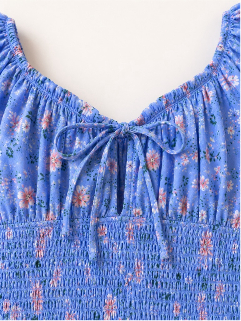 Abercrombie & Fitch Floral Smocked Crop Top Blue Puff Sleeve Cottagecore Size M - Picture 4 of 6